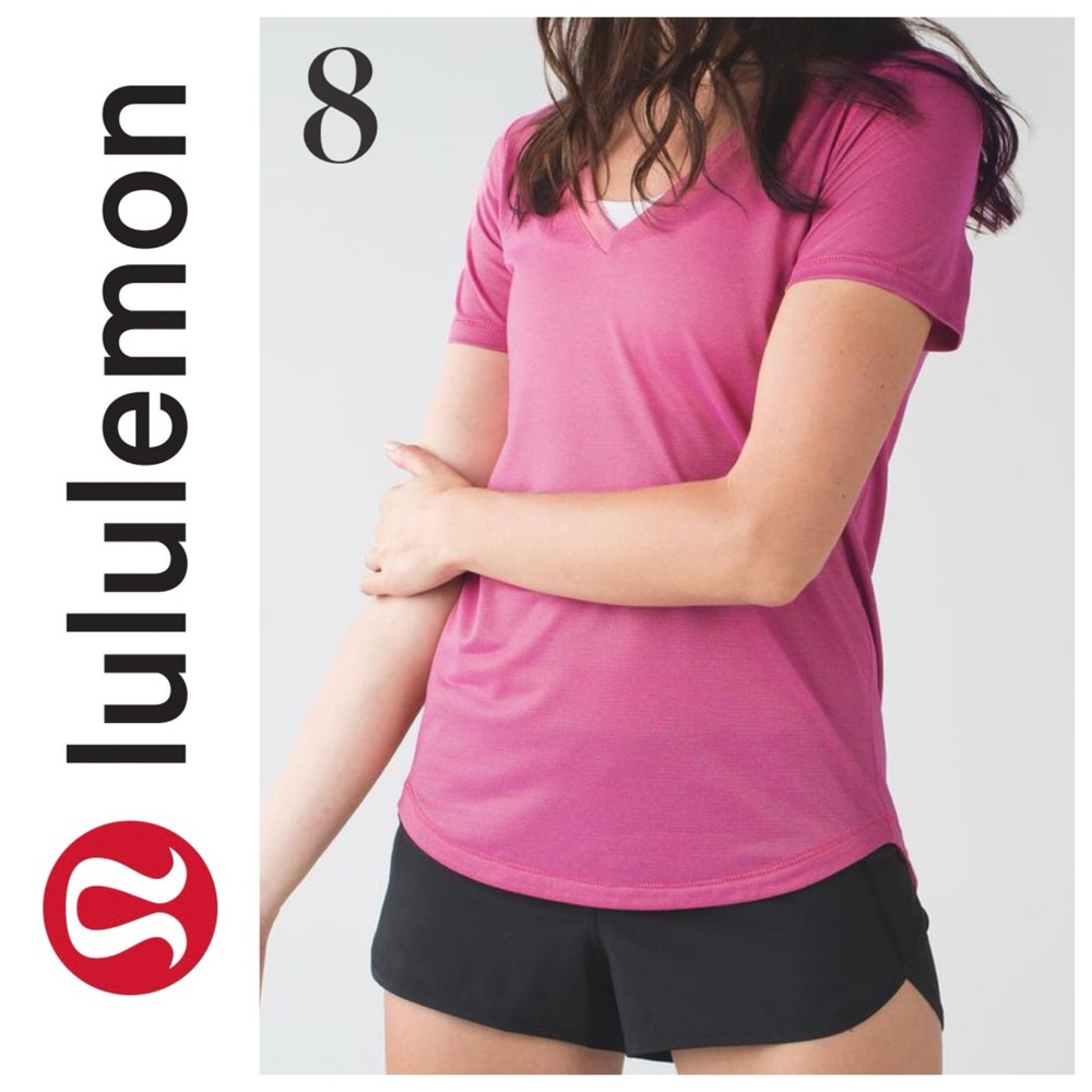 Lululemon What The Sport Tee Heathered Jewelled Magenta Gold 8 NWT
